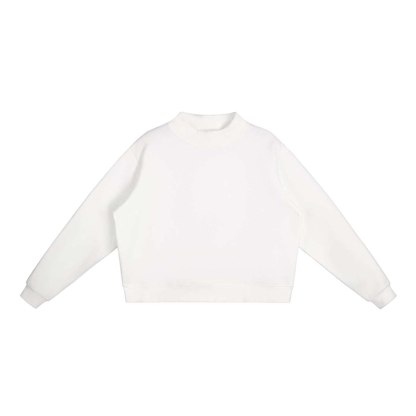 Anointed Garments white oversized mock-neck sweatshirt with drop shoulders and thick cotton blend fleece fabric.