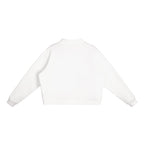 Anointed Garments white oversized mock-neck sweatshirt with drop shoulders and ribbed cuffs, back view.
