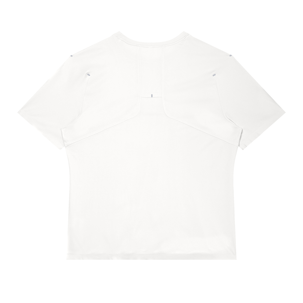 Back view of Anointed Garments white performance raglan tee in lightweight polyester with a slim fit and crewneck.