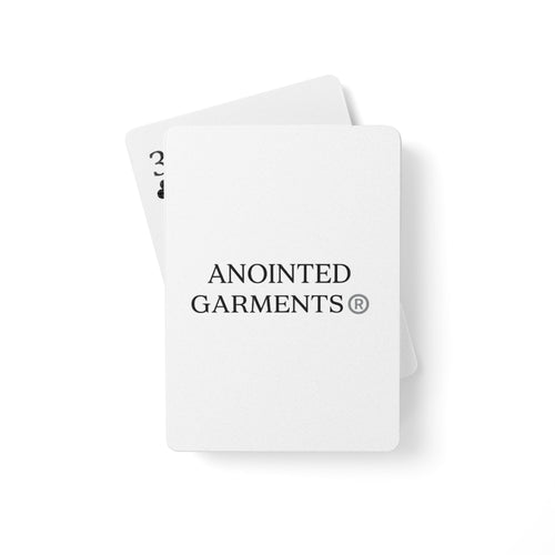 Anointed Garments branded white playing cards with a smooth finish, shown from the back design.