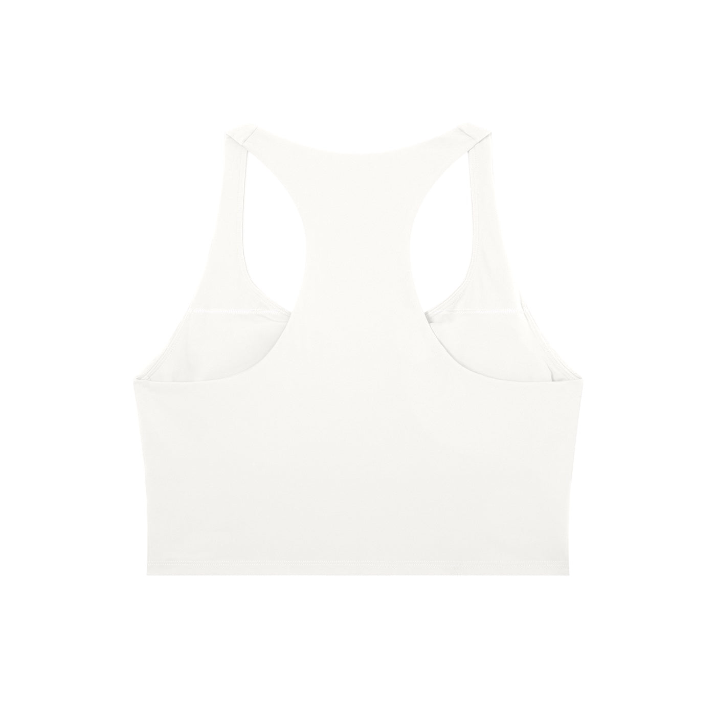 Anointed Garments white athletic racerback crop top made from moisture-wicking nylon spandex for gym and activewear.