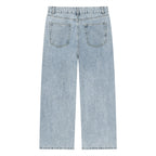 Anointed Garments light wash wide leg denim jeans with a classic five-pocket design and relaxed fit, back view.