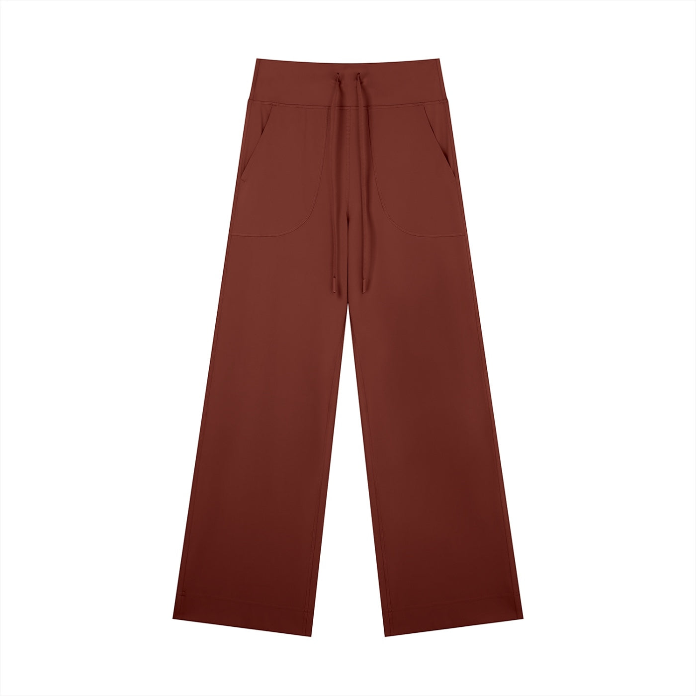 Anointed Garments wide leg lounge pants in dark brown with a high-rise drawstring waistband and deep side pockets.