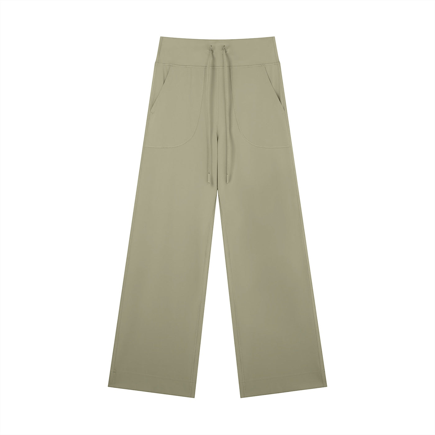 Anointed Garments wide leg lounge pants in sage green with a high-rise drawstring waistband and deep side pockets.