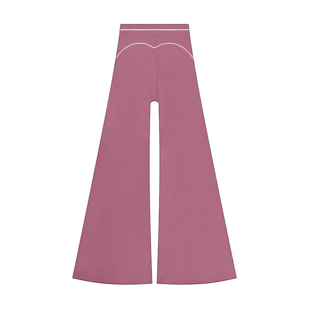 Anointed Garments high-waisted wide-leg trousers in dusty rose with white contrast piping detail.