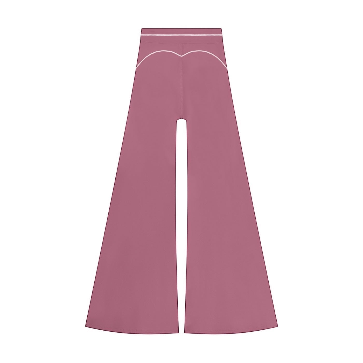 Anointed Garments high-waisted wide-leg trousers in dusty rose with white contrast piping detail.