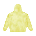 Back view of Anointed Garments distressed pullover hoodie in pale yellow with a washed-out vintage finish.