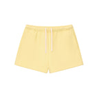 Anointed Garments yellow cotton blend fleece sweatshorts with an elastic drawstring waist and loose fit.