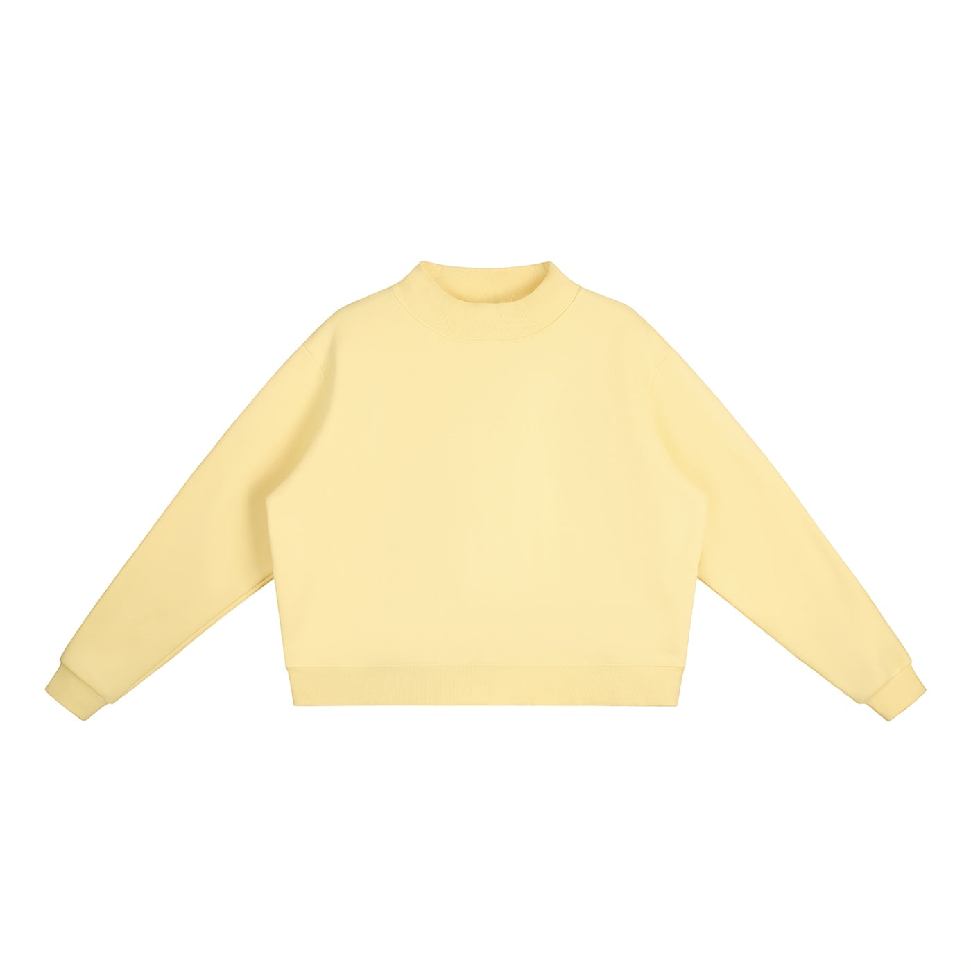 Anointed Garments pale yellow cropped mock-neck sweatshirt in a thick cotton blend with drop shoulders.
