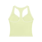 Anointed Garments pale yellow racerback performance tank top with white contrast piping and built-in support.