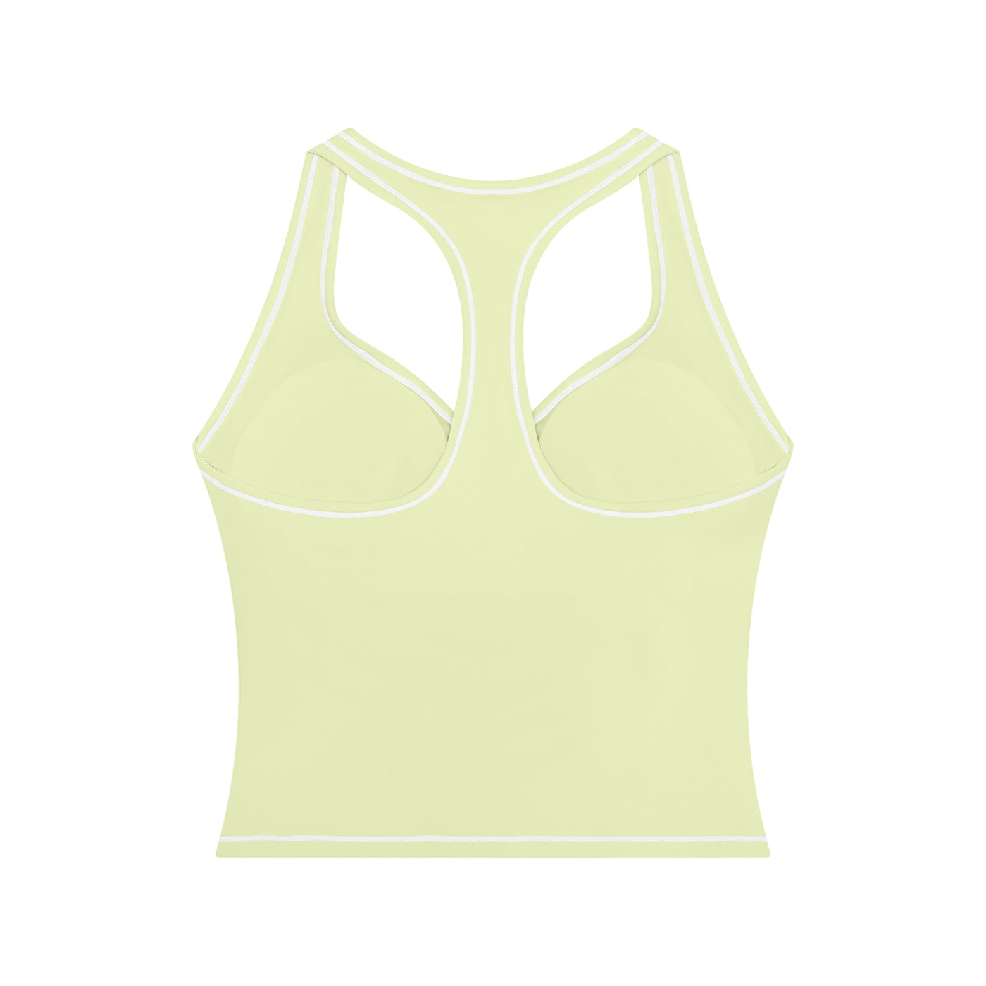 Anointed Garments pale yellow racerback performance tank top with white contrast piping and built-in support.