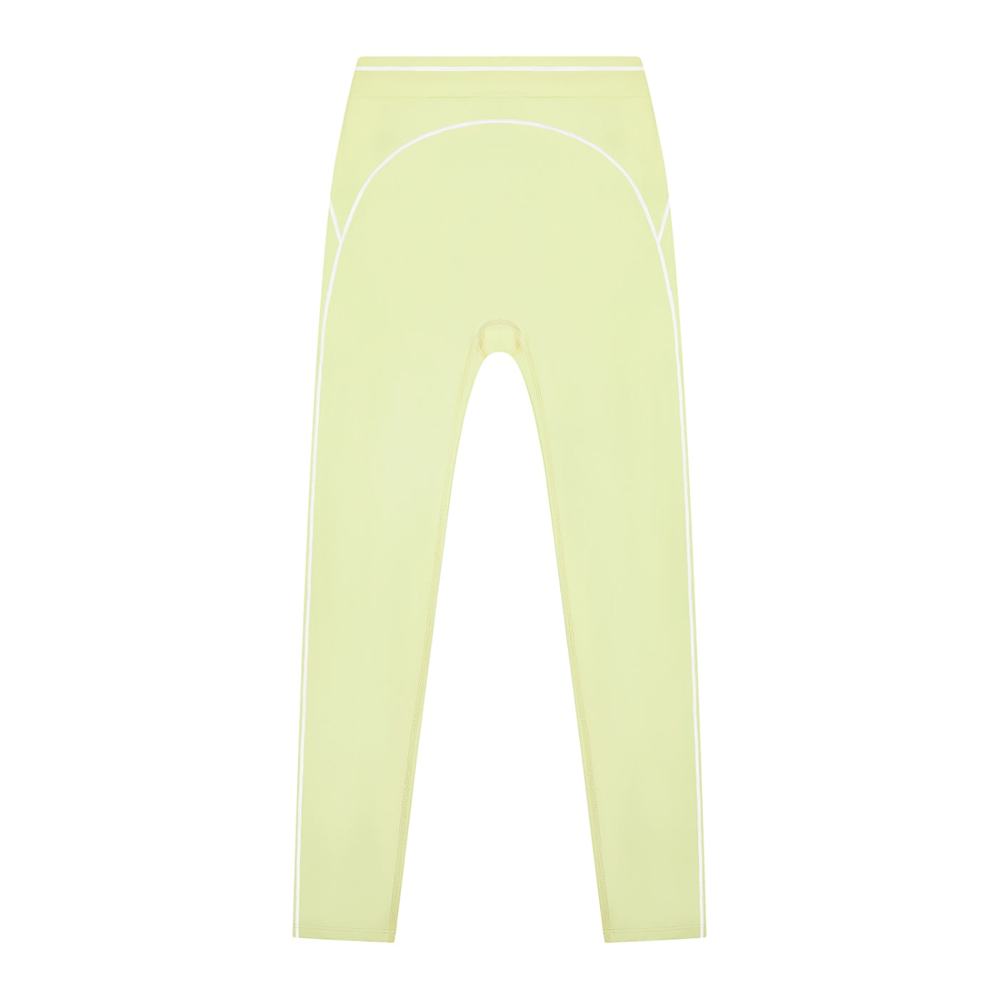 Anointed Garments women's high rise leggings in light yellow with white topstitching detail for gym or casual wear.
