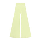 Anointed Garments high-waisted wide-leg trousers in pale yellow with white contrast piping detail.