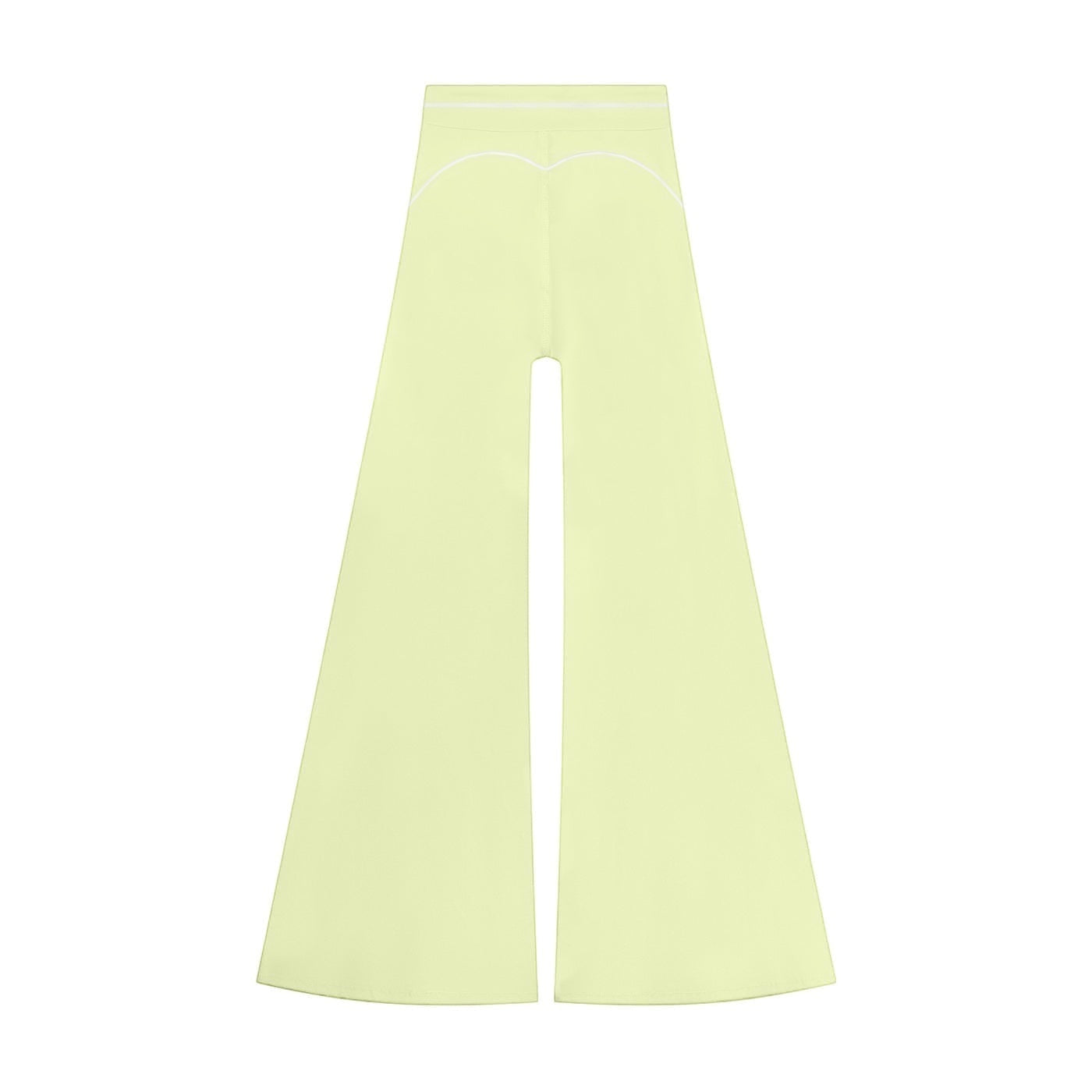 Anointed Garments high-waisted wide-leg trousers in pale yellow with white contrast piping detail.