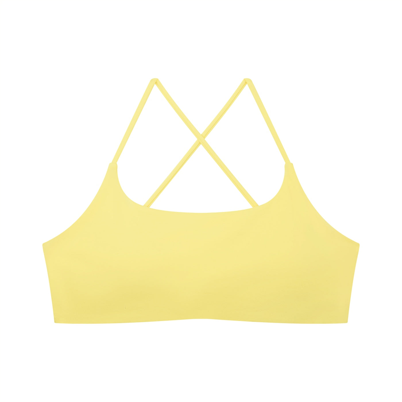 Anointed Garments yellow U-neck  sports bra with thin crisscross straps in a sporty, bodycon crop style.